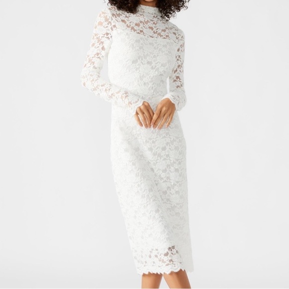 Steve Madden Dresses & Skirts - 🆕 Steve Madden White Floral Lace Midi Dress Bodycon Lined Elegant Bridal Size M